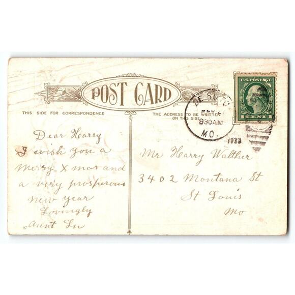 Santa Claus Christmas Postcard Saint Nick Pulling Cord Holiday Wishes Embossed - Picture 2 of 2